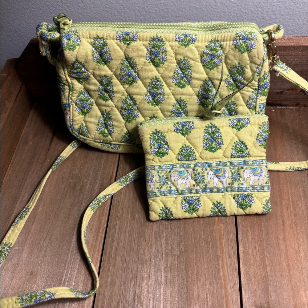 Vera Bradley Quilted Floral Crossbody Bag and Zipper Pouch Elephant Design Boho
